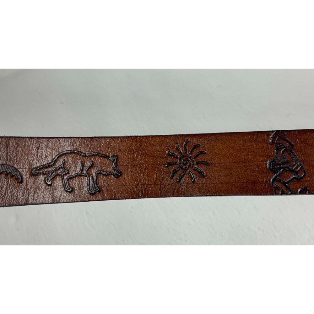 Peru Belt Brown Leather Embossed Celestial Animal Motifs Silver Buckle 58" - Picture 3 of 15